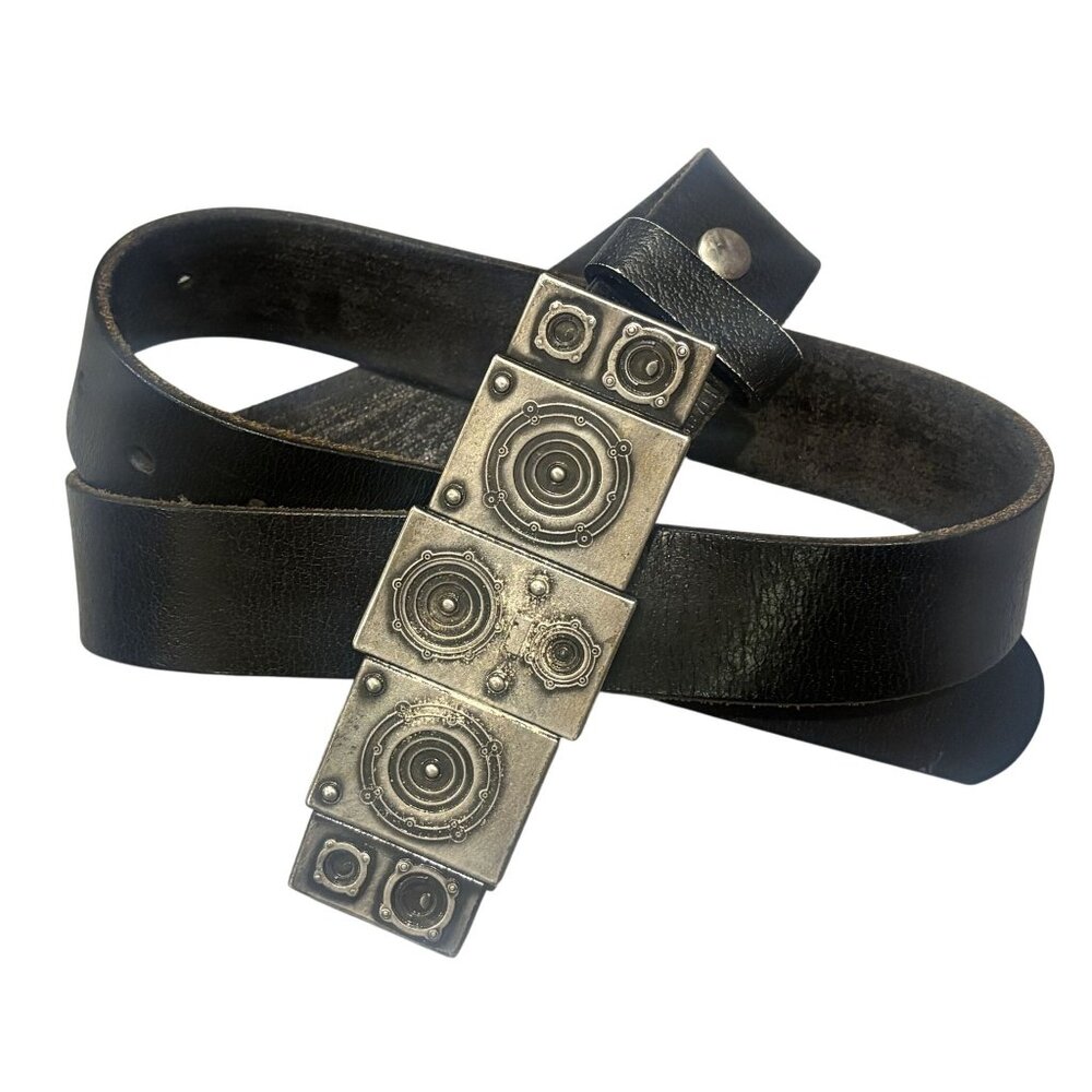 Burton Black Leather Belt with Decorative Silver-Tone Speaker Plate